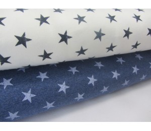 French Terry - weiß  jeansblau meliert Sterne